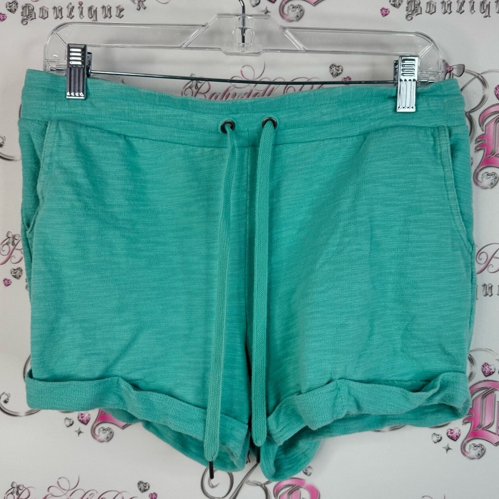 Danskin shorts fold over hem bottom tie up waist blue Turquoise Athletic Shorts